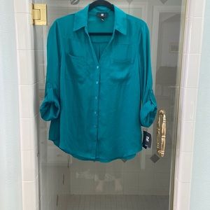 Teal button down blouse